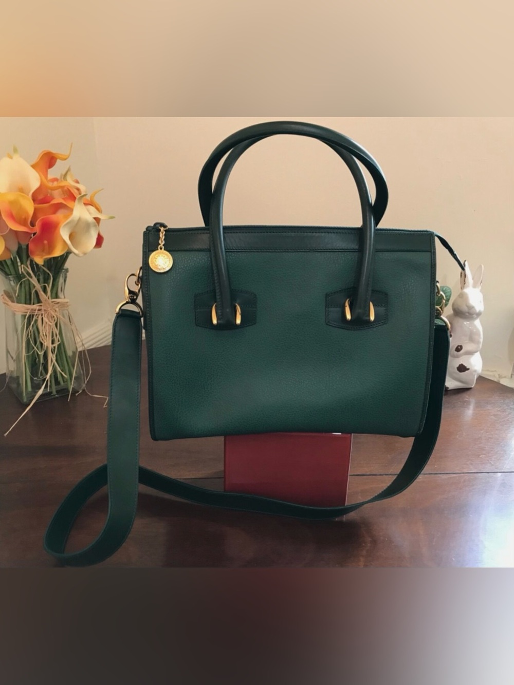 Authentic GUCCI Emerald-Green Color Leather Tote Hand Bag Pre-owned Very Good+ - Picture 3 of 14
